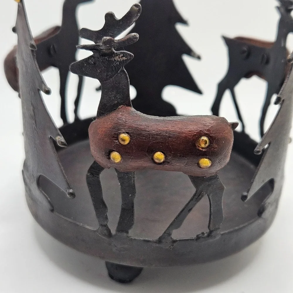 Pier 1 Rustic Metal Reindeer Candle‎ Holder Woodland Christmas Votive Pillar